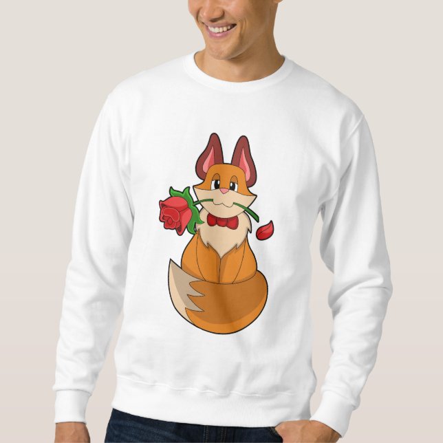 Fox med Ro Flower Lång Ärmad Tröja (Framsida)
