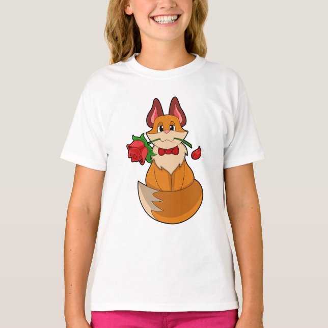 Fox med Ro Flower T Shirt (Framsida)