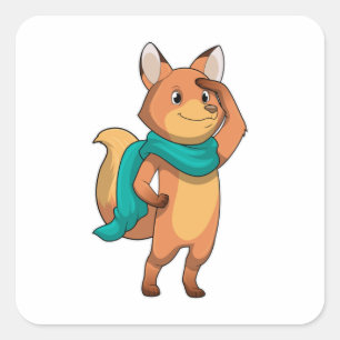 Fox med Scarf Fyrkantigt Klistermärke