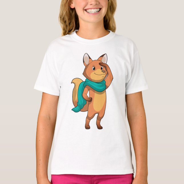 Fox med Scarf T Shirt (Framsida)