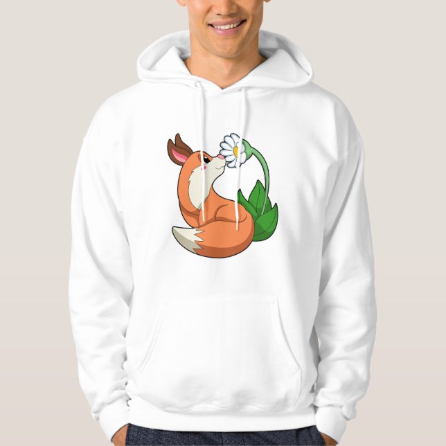 Fox med vit blomma hoodie (Framsida)