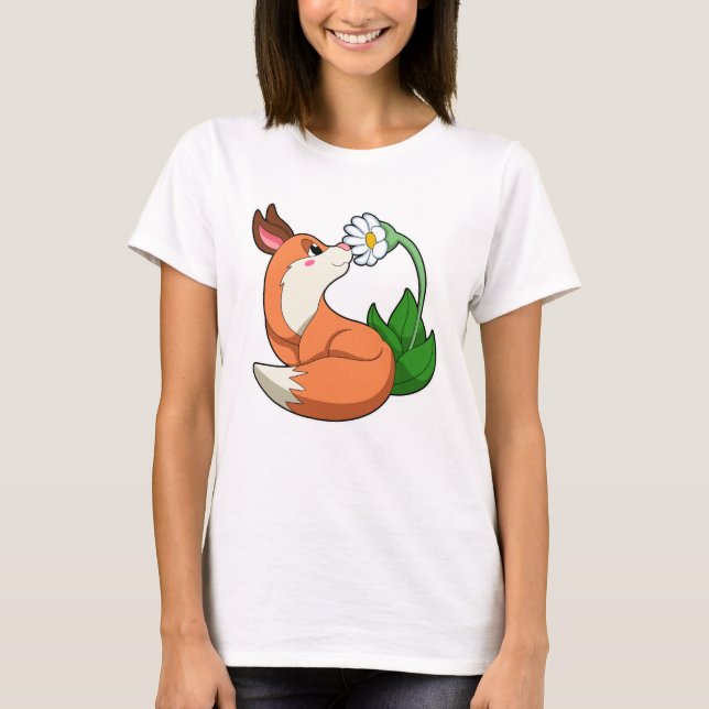 Fox med vit blomma t shirt (Framsida)