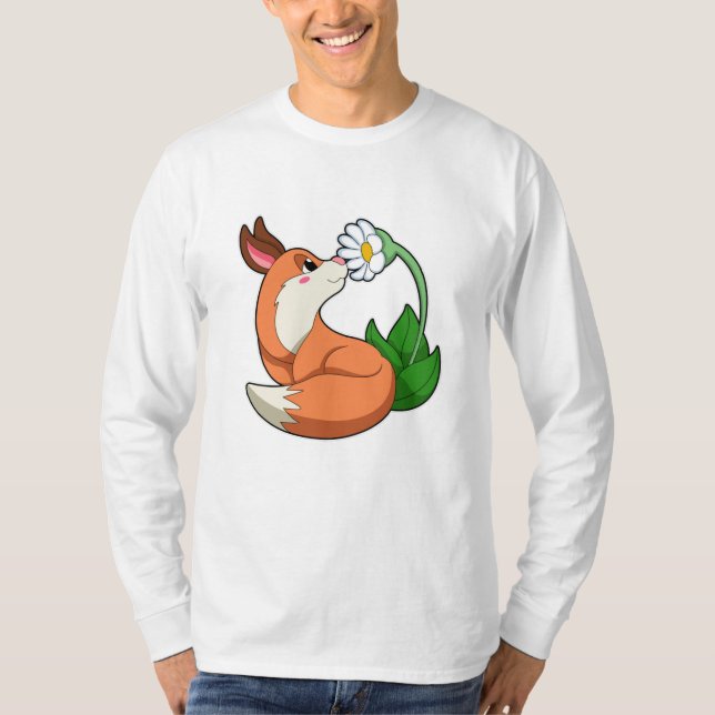 Fox med vit blomma t shirt (Framsida)