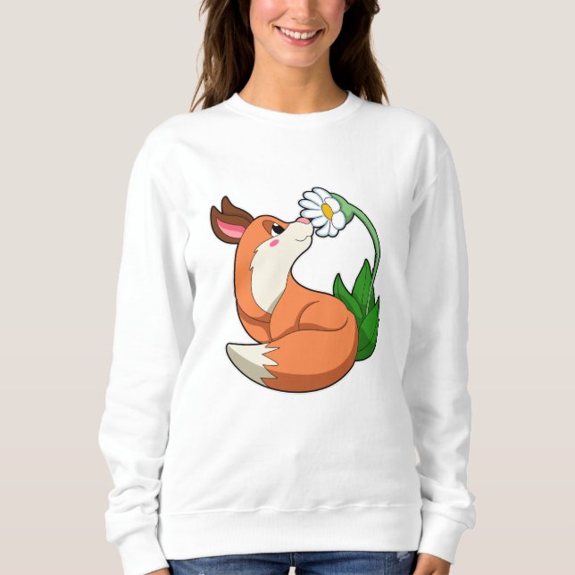 Fox med vit blomma t shirt (Framsida)