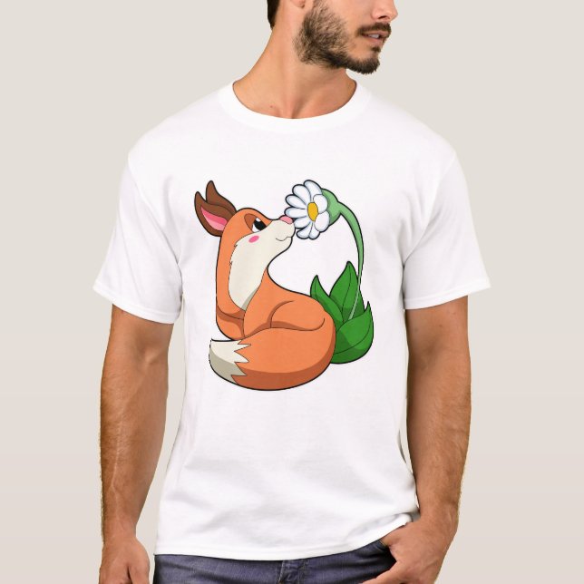 Fox med vit blomma t shirt (Framsida)