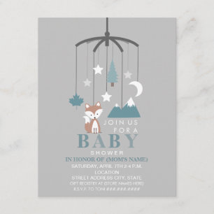 Fox Mobile Modern Boy Baby Shower Inbjudningar