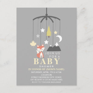 Fox Mobile Neutralt Modern Baby Shower Inbjudningar
