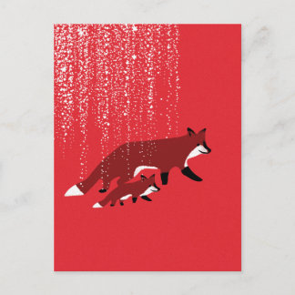 Fox mor och baby går under snö vykort