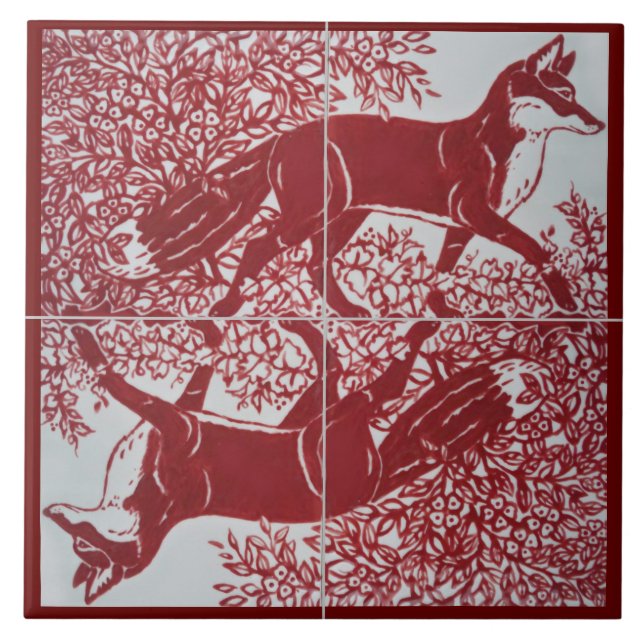 Fox Mörk Red White Illustration Ceramic Tile Mural Kakelplatta (Framsidan)