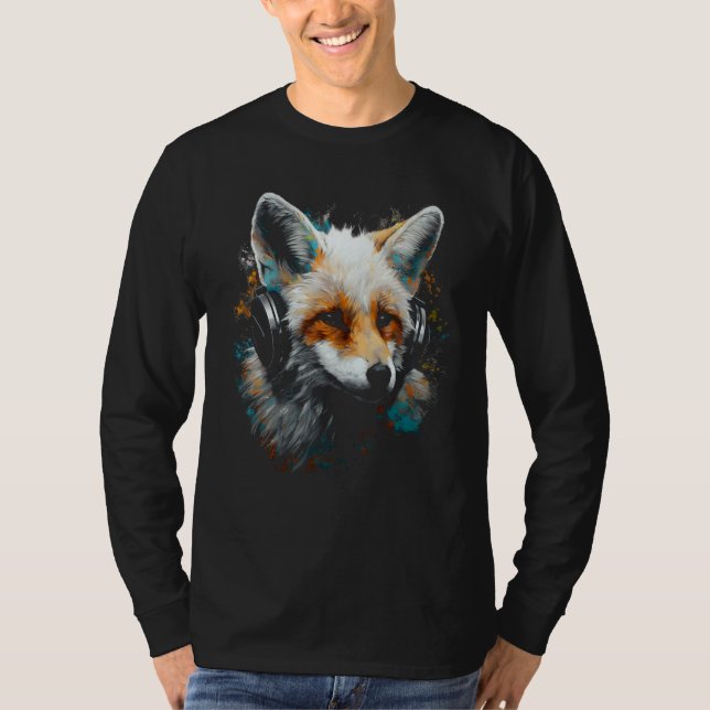 Fox Music  Animal Headphones Fox T Shirt (Framsida)