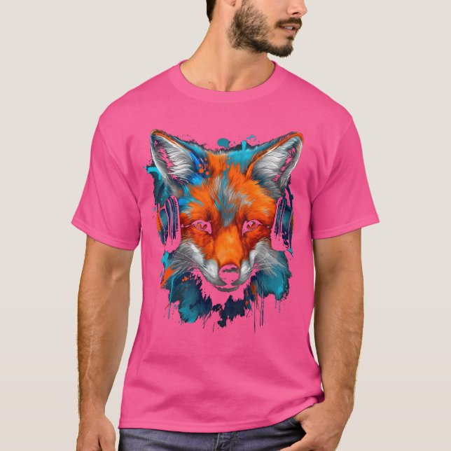 Fox Music Art Headphone Animal Fox T Shirt (Framsida)