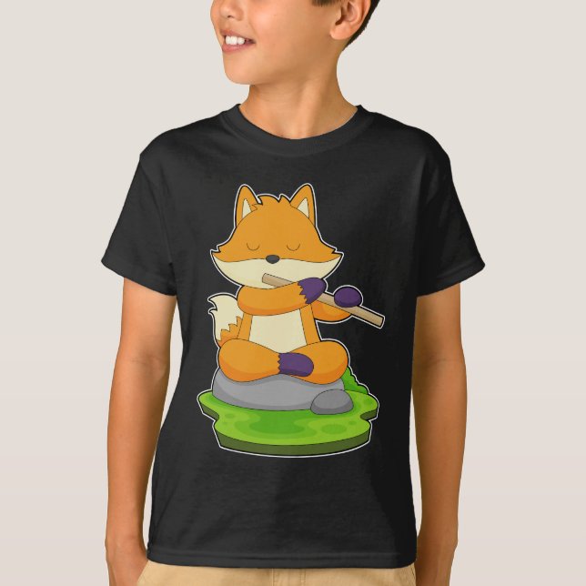 Fox Musician Flute Music T Shirt (Framsida)