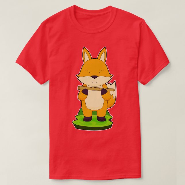 Fox Musician Flute Music T Shirt (Design framsida)