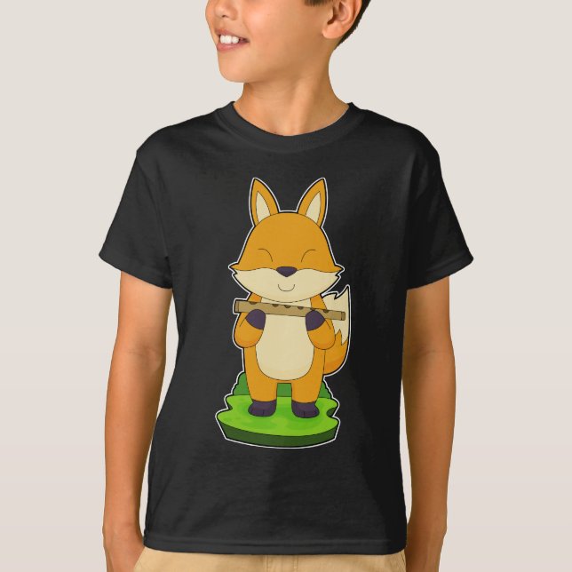 Fox Musician Flute Music T Shirt (Framsida)