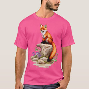 Fox Natur Pixel Animal Flowers Art Fox T Shirt