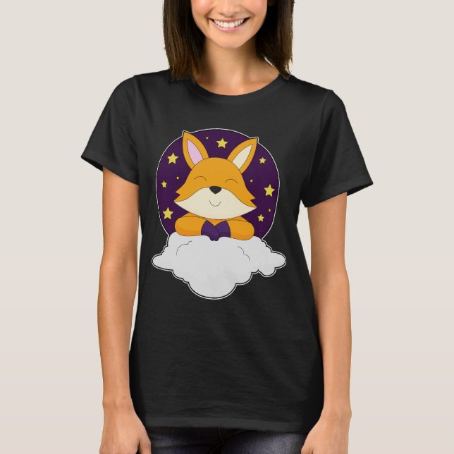 Fox Night Clouds Stars T Shirt (Framsida)
