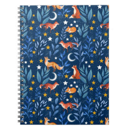 Fox Night Forest Celestial Seamless Pattern Anteckningsbok