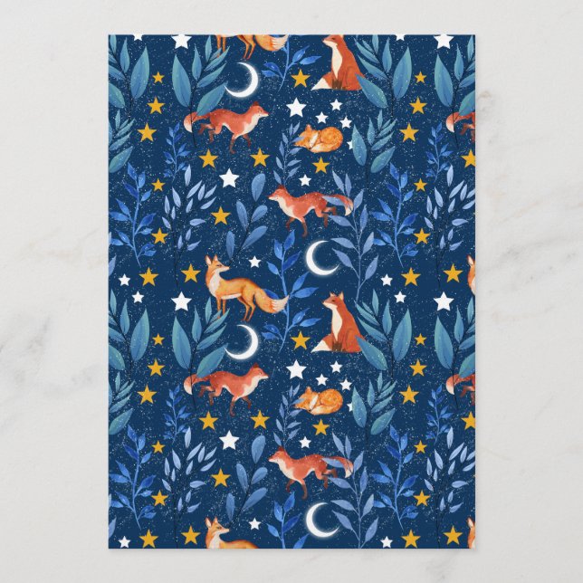 Fox Night Forest Celestial Seamless Pattern Inbjudningar (Framsida)