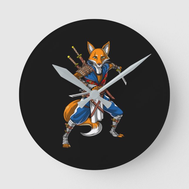 Fox Ninja Samurai Rund Klocka (Framsida)