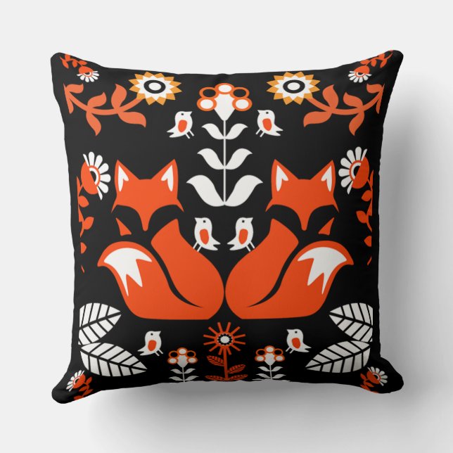 Fox Nordic Scandinavian Folk Art Kudde (Baksida)