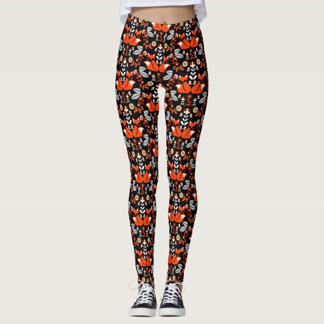 Fox Nordic Scandinavian Folk Art Leggings (Framsida)
