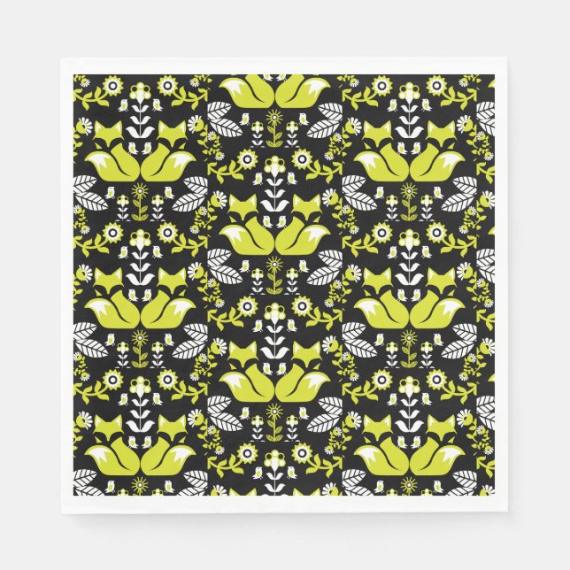 Fox Nordic Scandinavian Folk Art Tablecloth Pappersservett (Framsidan)