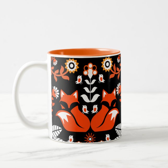 Fox Nordic Scandinavian Folk Art Tablecloth Två-Tonad Mugg (Vänster)