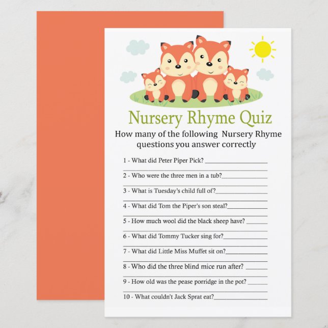 Fox Nursery Rhyme Quiz babyduschspel (Fram/baksida)