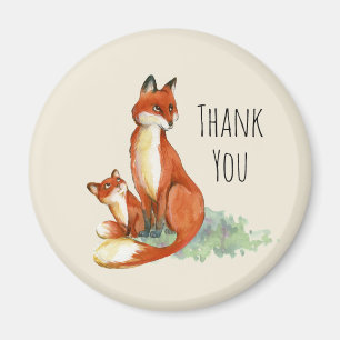 Fox och Baby Watercolor Illustration Tack Magnet