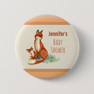 Fox och Baby Watercolor Teckning Baby Shower Knapp