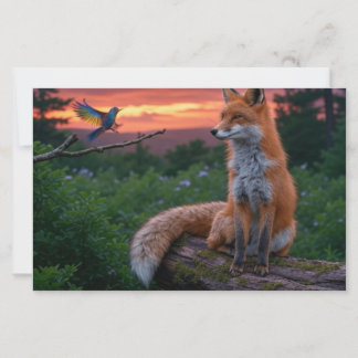 Fox och Bird vid Sunset i Forest Scene med citat Brevpapper