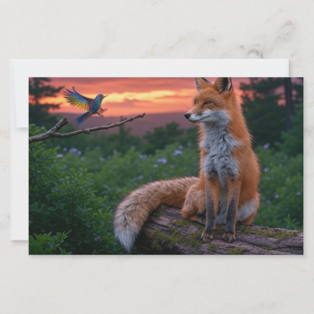 Fox och Bird vid Sunset i Forest Scene med citat Brevpapper (Framsida)