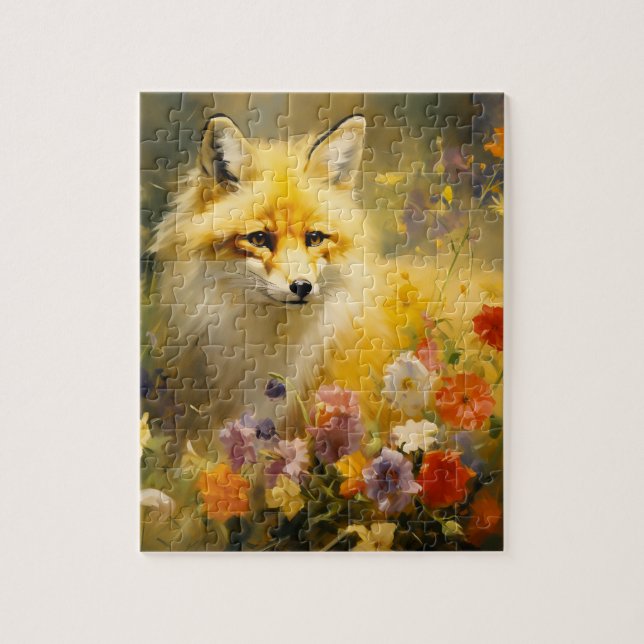 Fox och blommor i Vår Pussel (Vertikal)