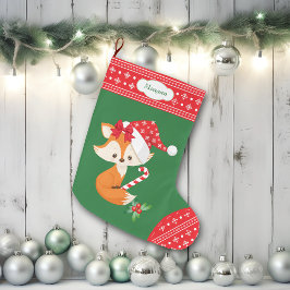 Fox och Candy cane Stor Julstrumpa