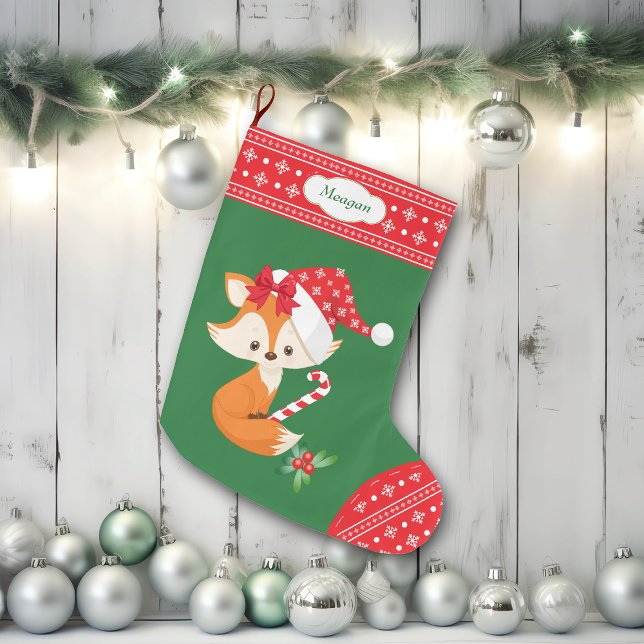 Fox och Candy cane Stor Julstrumpa (Skapare uppladdad)