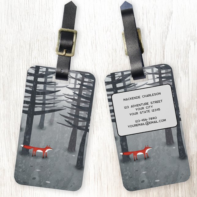 Fox och det anpassade skogsnamnet bagagebricka (Fox in the forest  personalized luggage tag)