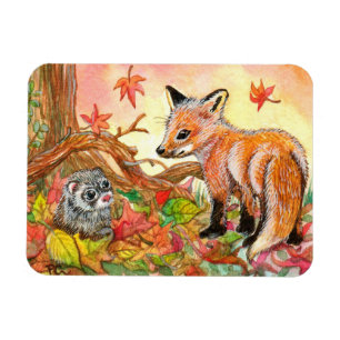 Fox och Ferret i Höst löv Magnet