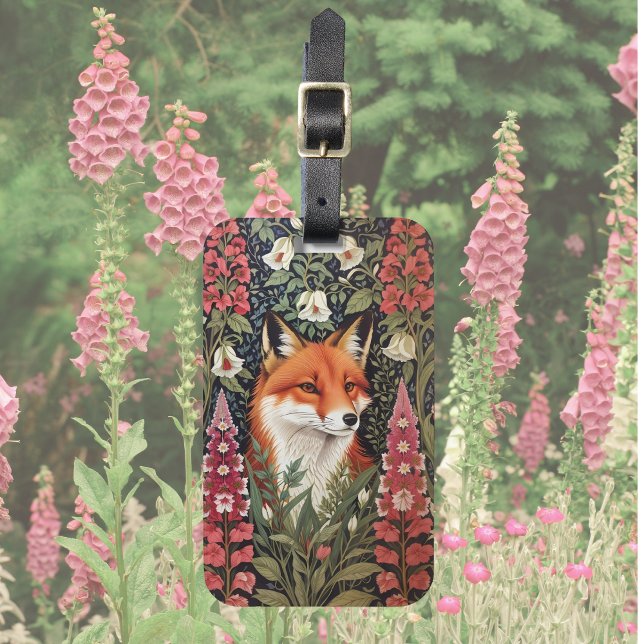 Fox och Foxglove Flowers William Morris Inspired Bagagebricka (Skapare uppladdad)