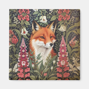 Fox och Foxglove Flowers William Morris Inspired Magnet