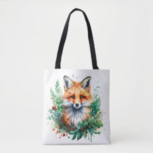 Fox och Holly med Red Berries Tygkasse