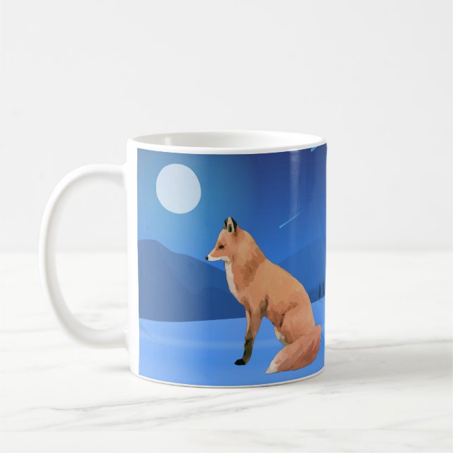 Fox och Måne på en Snowy Night Mugg (Vänster)