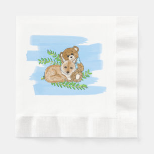 Fox och Nalle Greenery Boy's Baby Shower Pappersservett