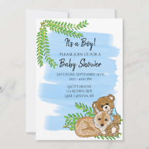 Fox och Nalle och Greenery Boy's Baby Shower Inbjudningar