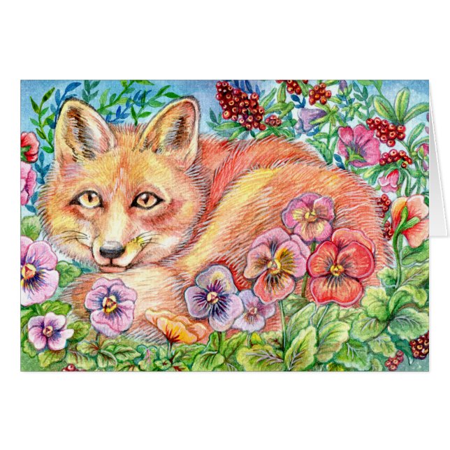 Fox och Pansies-b OBS Kort (Framsidan Horizontal)