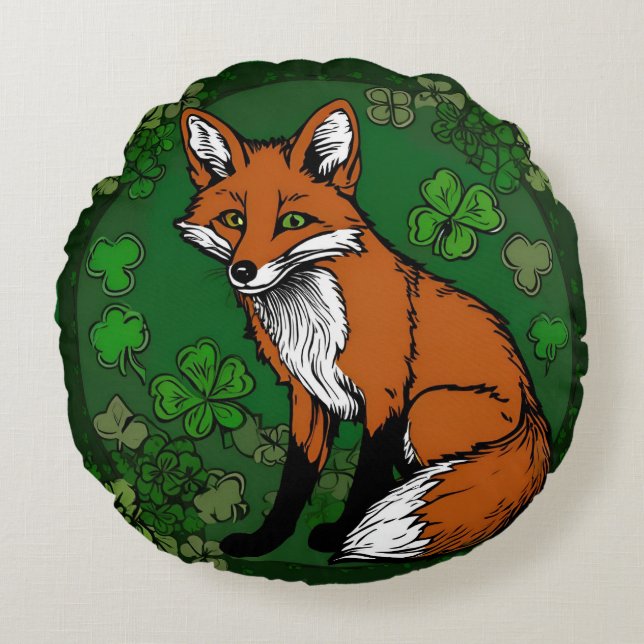 Fox och Shamrocks Rund Kudde (Framsidan)