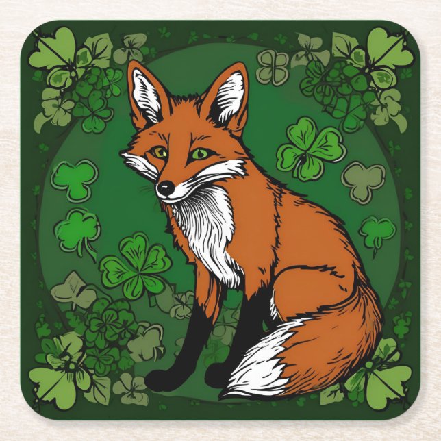 Fox och Shamrocks Underlägg Papper Kvadrat (Framsidan)