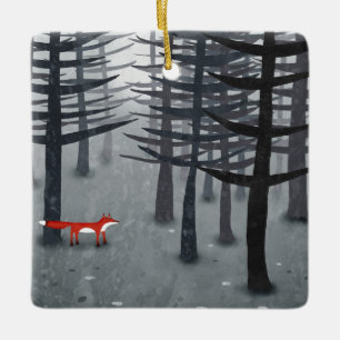 Fox och skogen julgransprydnad keramik