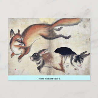 Fox och två hares Ukiyoe. Vykort