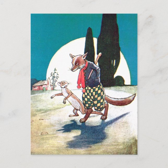 Fox och Weasel under hela månen Vykort (Framsida)