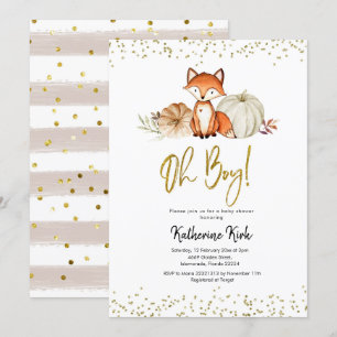 Fox Oh Boy Fall Pumpkin Baby Shower Inbjudningar